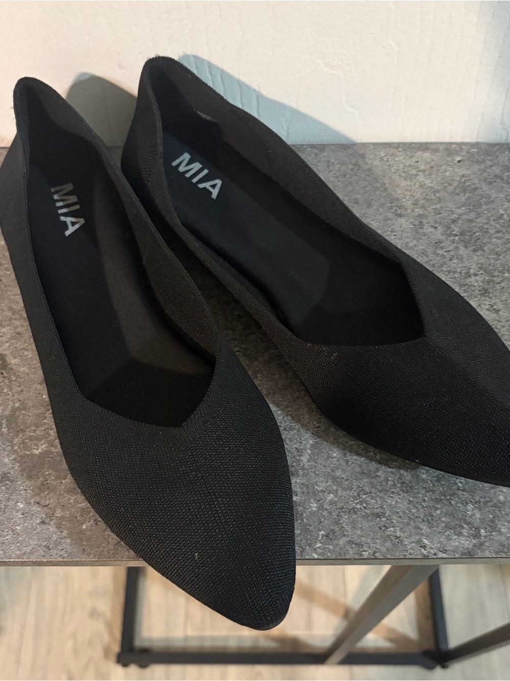 MIA Women's Black Pointed Knit Slip-On Flats